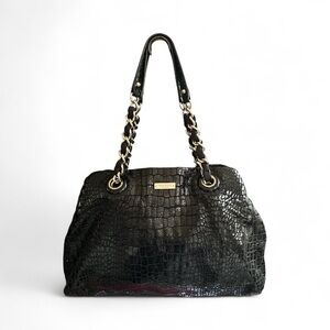 ✨ Kate Spade Gold Coast Maryanne Black Croc Patent Leather Shoulder Bag – EUC